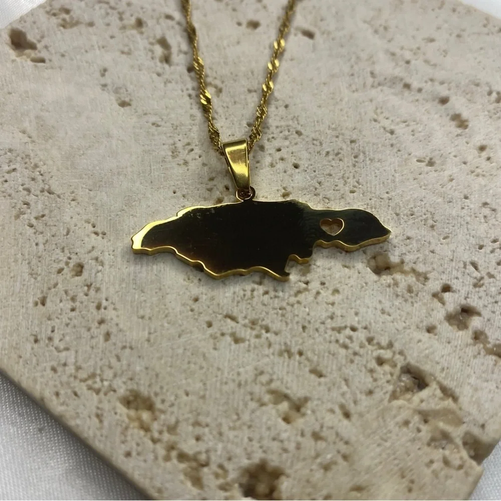 Gold Map Pendant Necklace 18inch